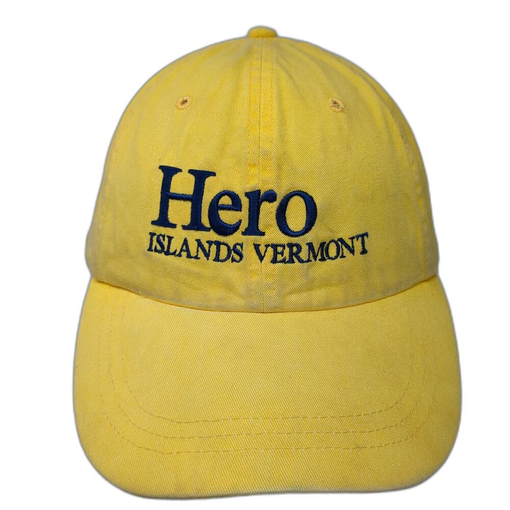 Adams Baseball Cap Yellow One Size Hero Islands Vermont Hat Leather Slideback